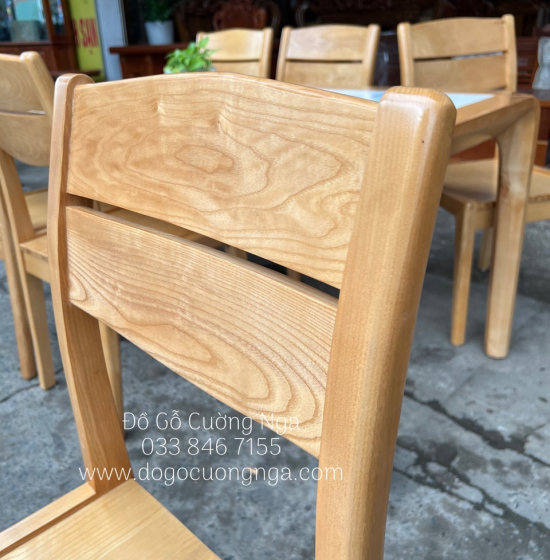 Bàn ăn gỗ Sồi Nga mặt đá 1m6 - 6 ghế - màu tự nhiên hiện đại 