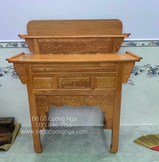 Bàn Thờ Gia Tiên Gỗ Gõ Đỏ 2 Tầng 1m27  Đẹp Giá Rẻ 