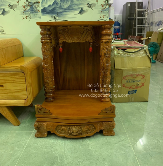 Bàn Thờ Thần Tài Gỗ Tràm 48x68 Cột BT 13.5