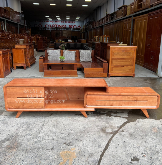 Kệ Tivi Gỗ Sồi Nga Thông Minh - Kệ Rút Màu Xoan KG 035