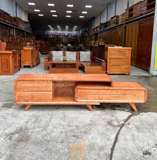 Kệ Tivi Gỗ Sồi Nga Thông Minh - Kệ Rút Màu Xoan KG 035