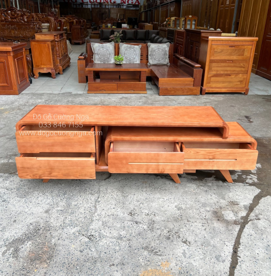 Kệ Tivi Gỗ Sồi Nga Thông Minh - Kệ Rút Màu Xoan KG 035