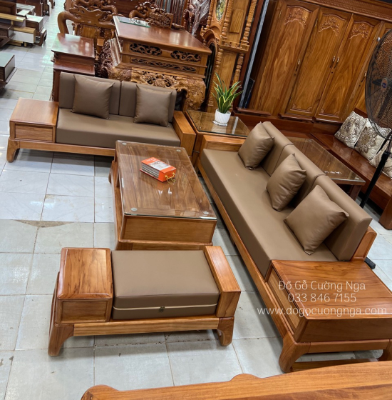 Bàn Ghế Sofa Gỗ Gõ Đỏ Cao Cấp - 2 Văng Kèm Nệm 