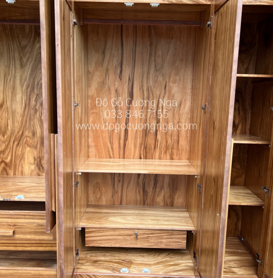 Tủ quần áo gỗ Hương Xám 5 cánh - 2 tầng hiện đại 