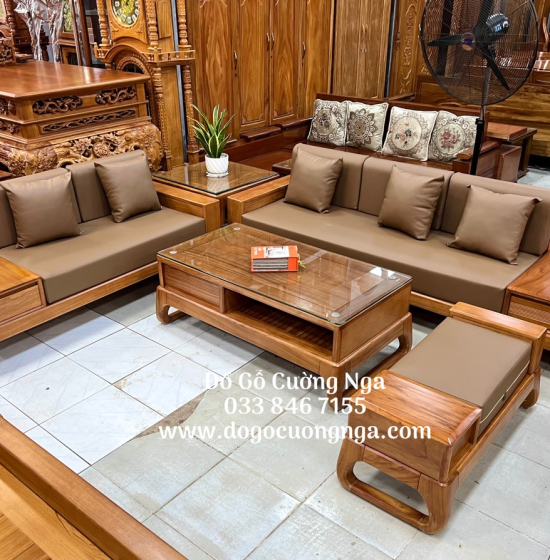 Bàn Ghế Sofa Gỗ Gõ Đỏ Cao Cấp - 2 Văng Kèm Nệm 