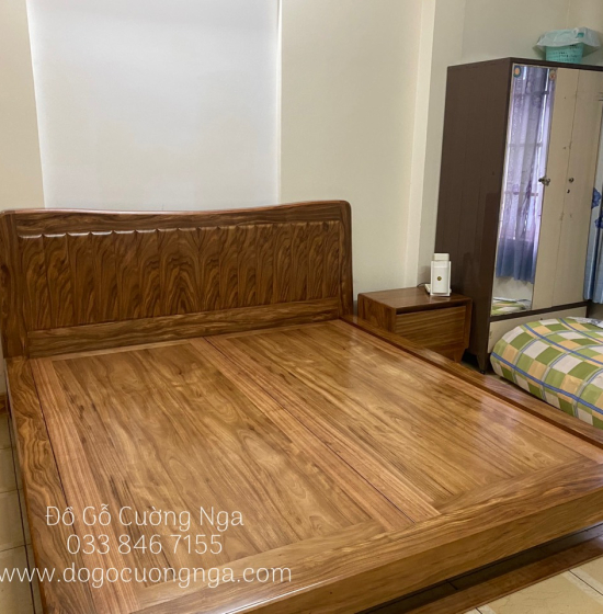 Giường Ngủ Kiểu Nhật Gỗ Hương Xám - Chân Quỳ Hiện Đại 
