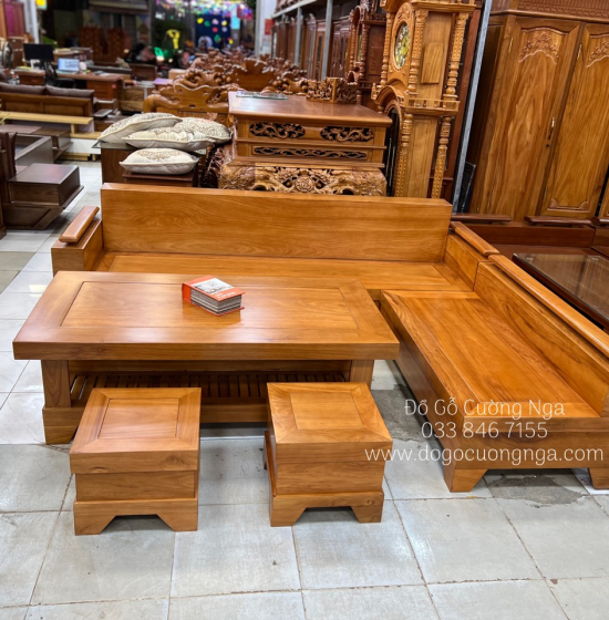 Bộ ghế sofa gỗ gõ đỏ tay trứng cao cấp 2m4x2m 