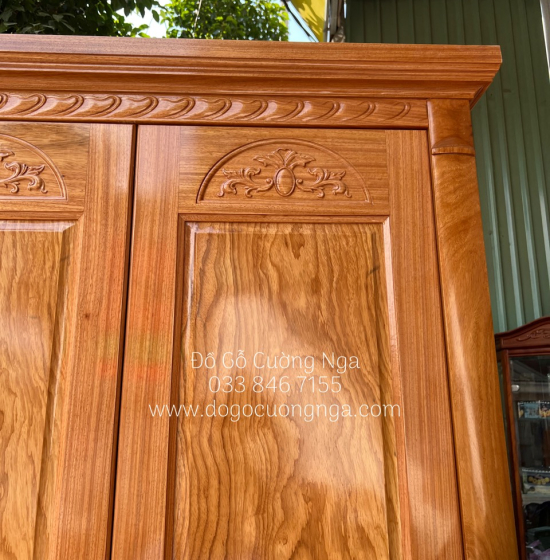 Tủ quần áo gỗ gõ đỏ 3 cánh cao cấp - mẫu hoa vòm 