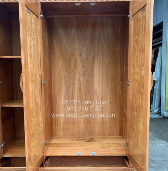 Tủ quần áo gỗ gõ đỏ 3 cánh cao cấp - mẫu hoa vòm 