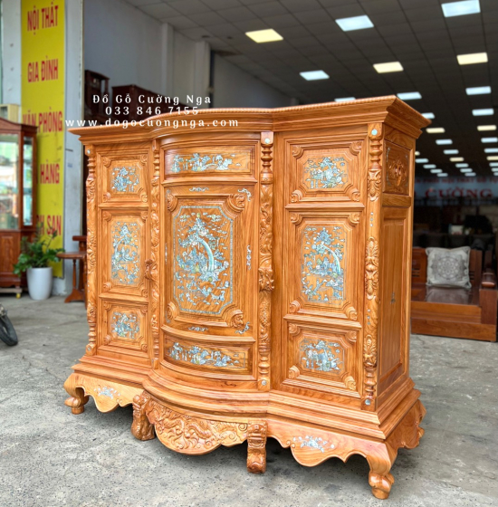 Tủ thờ gỗ Gõ Đỏ bụng phệ 1m75 cẩn trai cao cấp BT 012