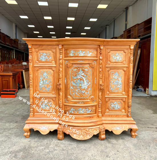 Tủ thờ gỗ Gõ Đỏ bụng phệ 1m75 cẩn trai cao cấp BT 012