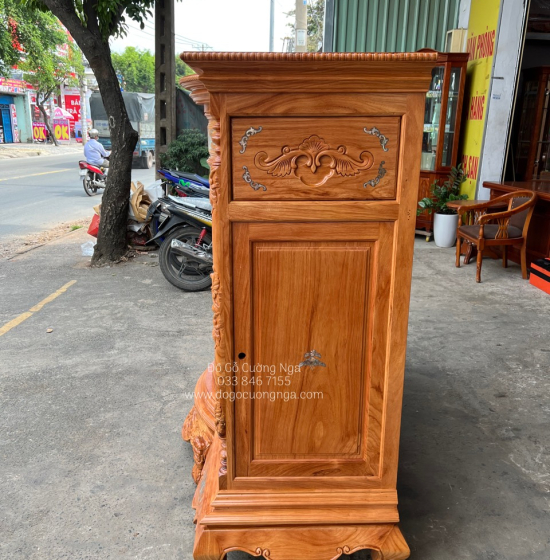 Tủ thờ gỗ Gõ Đỏ bụng phệ 1m75 cẩn trai cao cấp BT 012