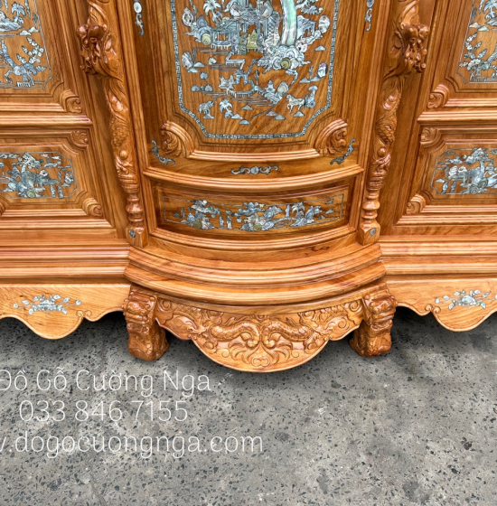 Tủ thờ gỗ Gõ Đỏ bụng phệ 1m75 cẩn trai cao cấp BT 012
