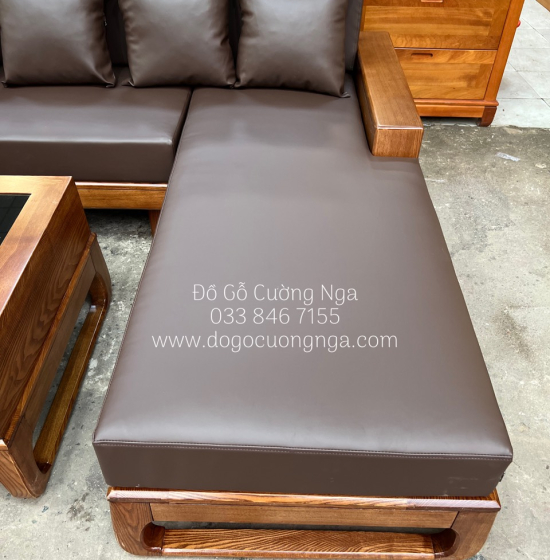 Bàn Ghế Sofa Gỗ Sồi Nga Góc L Hiện Đại 2m8x1m8 - Nệm Da