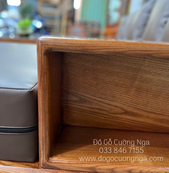 Bàn Ghế Sofa Gỗ Sồi Nga Góc L Hiện Đại 2m8x1m8 - Nệm Da