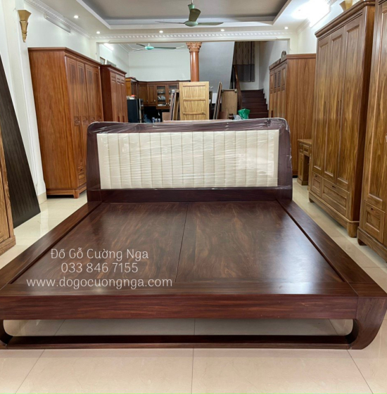 Giường Ngủ Kiểu Nhật Chân Quỳ Bọc Nệm Gỗ Cẩm Đẹp Sang Trọng 