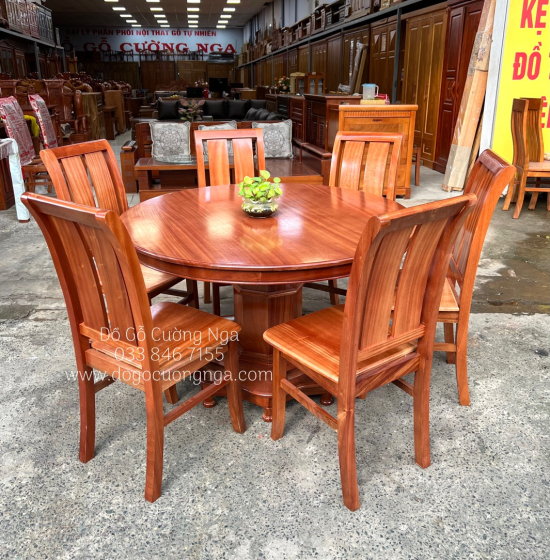 Bộ bàn ăn tròn mâm xoay gỗ Xoan Đào 6 ghế cao cấp BG 038