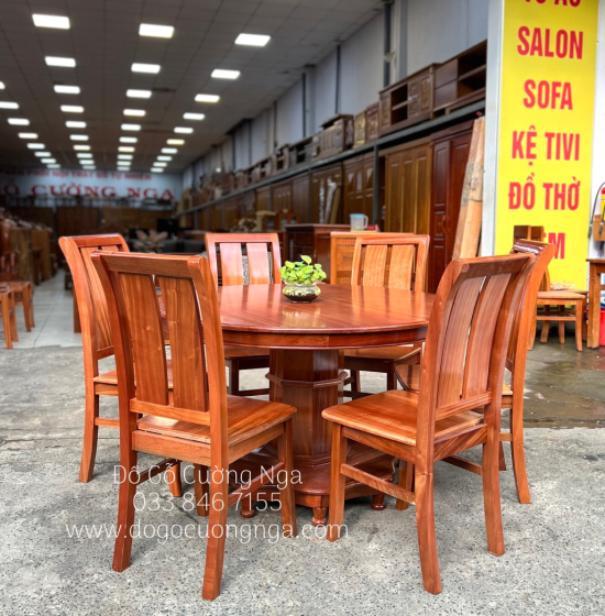 Bộ bàn ăn tròn mâm xoay gỗ Xoan Đào 6 ghế cao cấp BG 038