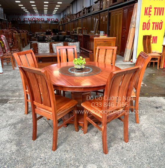 Bộ bàn ăn tròn mâm xoay gỗ Xoan Đào 6 ghế cao cấp BG 038