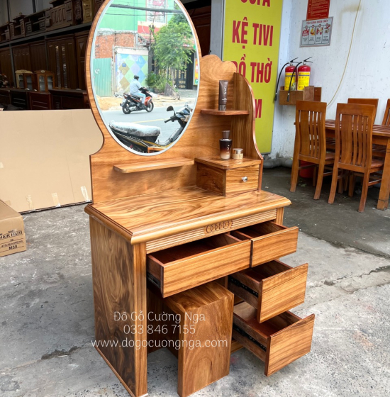 Bàn Trang Điểm Gỗ Hương Xám Gương Hộp Giá Rẻ TĐ 017