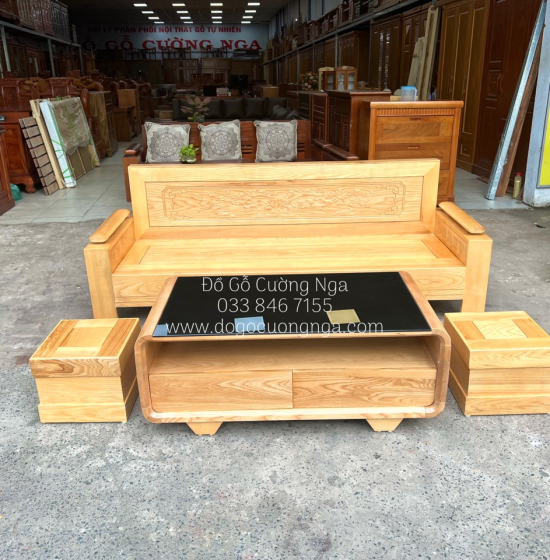 Bộ Ghế Sofa Văng Gỗ Sồi Nga 2m - Tựa Cảnh 