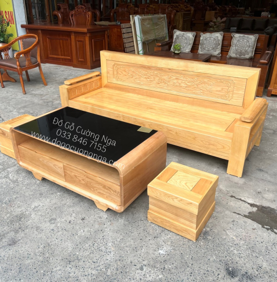 Bộ Ghế Sofa Văng Gỗ Sồi Nga 2m - Tựa Cảnh 