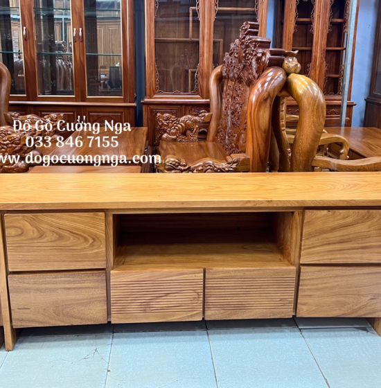 Kệ tivi gỗ gõ đỏ cao cấp 2m - 6 ngăn kéo