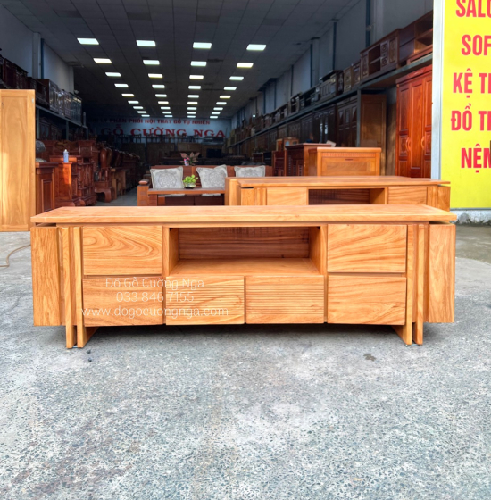 Kệ tivi gỗ gõ đỏ cao cấp 2m - 6 ngăn kéo