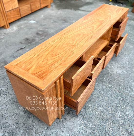 Kệ tivi gỗ gõ đỏ cao cấp 2m - 6 ngăn kéo