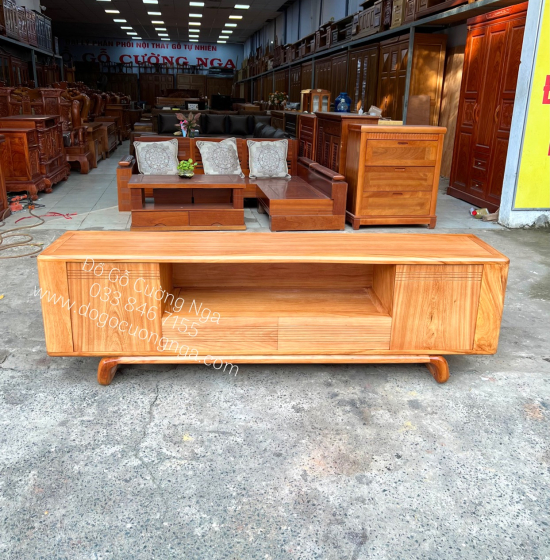 Kệ tivi gỗ gõ đỏ hiện đại 2m - chân xoắn KG 02 