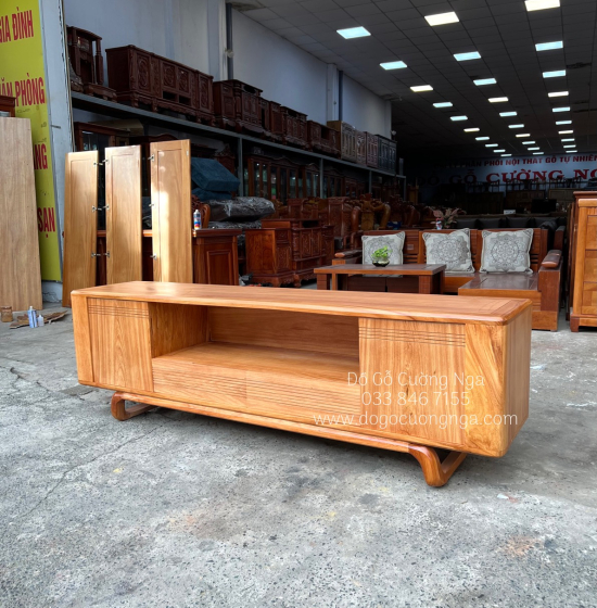Kệ tivi gỗ gõ đỏ hiện đại 2m - chân xoắn KG 02 