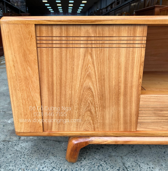 Kệ tivi gỗ gõ đỏ hiện đại 2m - chân xoắn KG 02 