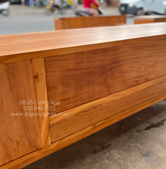Kệ tivi gỗ gõ đỏ hiện đại 2m - chân xoắn KG 02 
