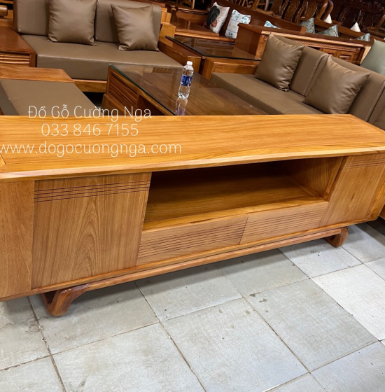 Kệ tivi gỗ gõ đỏ hiện đại 2m - chân xoắn KG 02 
