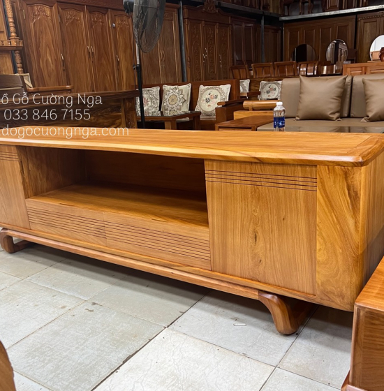 Kệ tivi gỗ gõ đỏ hiện đại 2m - chân xoắn KG 02 