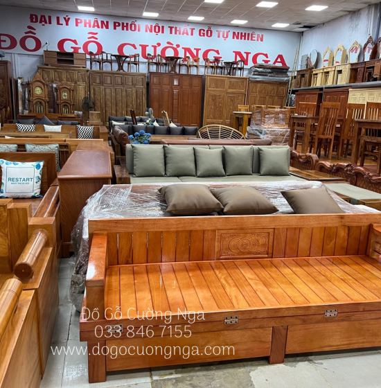 Giường Gấp Gỗ Sồi 2 Ngăn Kéo 1m6x2m - Màu Xoan Giá Rẻ 