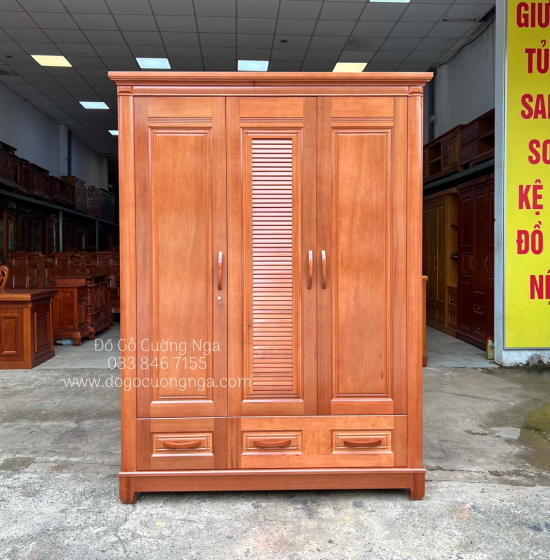 Tủ Quần Áo Gỗ Xoan Đào 3 Cánh 1m6 Đẹp Cao Cấp