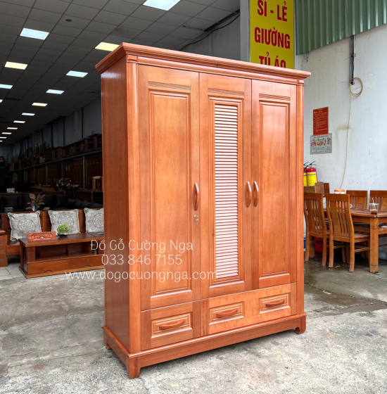 Tủ Quần Áo Gỗ Xoan Đào 3 Cánh 1m6 Đẹp Cao Cấp