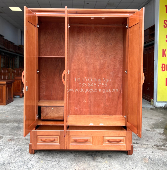 Tủ Quần Áo Gỗ Xoan Đào 3 Cánh 1m6 Đẹp Cao Cấp
