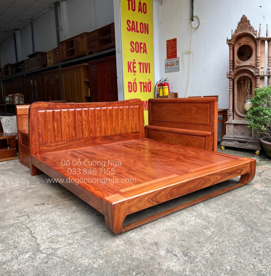 Giường Ngủ Gỗ Cẩm Tự Nhiên Chân Quỳ Đẹp Hiện Đại 