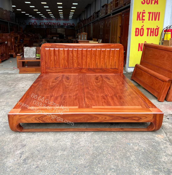 Giường Ngủ Gỗ Cẩm Tự Nhiên Chân Quỳ Đẹp Hiện Đại 
