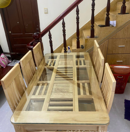 Bộ bàn ăn gỗ sồi nga 6 ghế dàn che giá rẻ - hiện đại BG 072