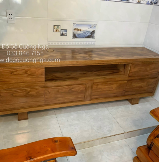 Kệ Tivi Gỗ Hương Xám Hiện Đại - 6 Ngăn Kéo KG 018