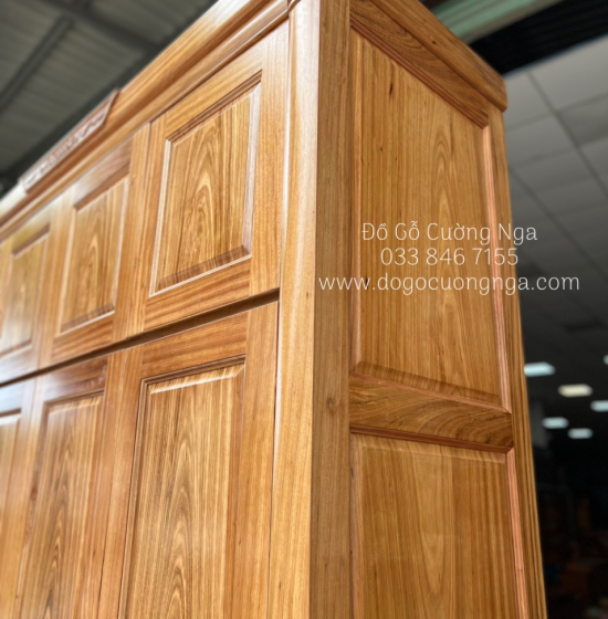 Tủ Áo Gỗ Hương Xám 4 Cánh Cao 2 Tầng Bền Đẹp 