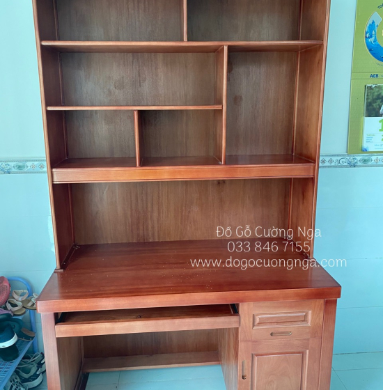 Bàn Học Gỗ Xoan Đào Cao Cấp 1m2 Kèm Giá Sách 