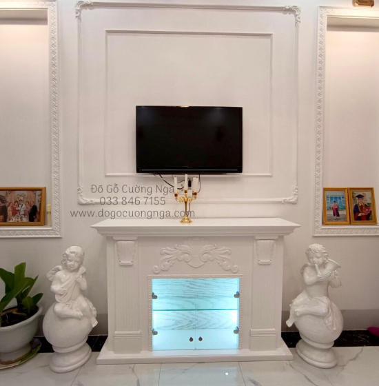 Lò sưởi trang trí gỗ xoan đào - kết hợp tủ rượu TG 01