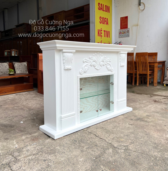 Lò sưởi trang trí gỗ xoan đào - kết hợp tủ rượu TG 01