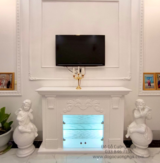 Lò sưởi trang trí gỗ xoan đào - kết hợp tủ rượu TG 01