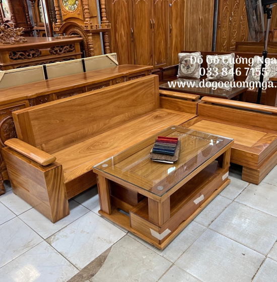 Bộ Sofa Gỗ Gõ Đỏ 2m1x1m65 - Tay Trứng Hiện Đại