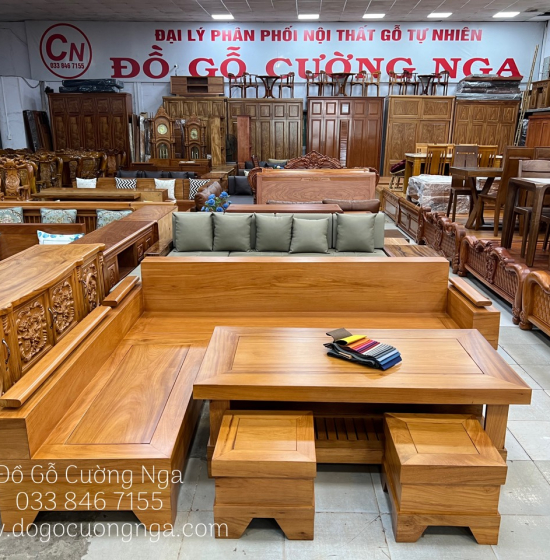 Bộ ghế sofa gỗ gõ đỏ tay trứng cao cấp 2m4x2m 